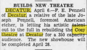 Cozy Theatre - Apr 1935 Article (newer photo)